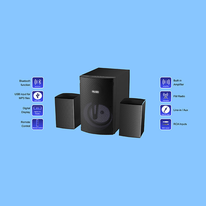 Pii Tech 2.1 Channel 125W Max Power and 50W RMS Power Home Theatre System with 2 Satellite Speakers and LED Display