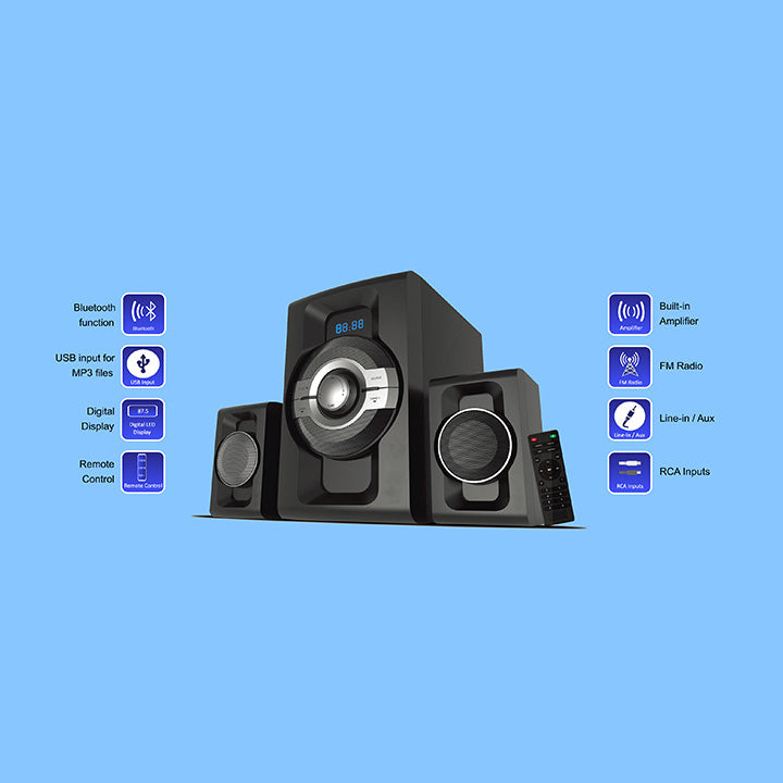 Pii Tech 2.1 Channel 150W Max Power and 60W (RMS) Multimedia Home Theatre System with 2 Satellite Speakers