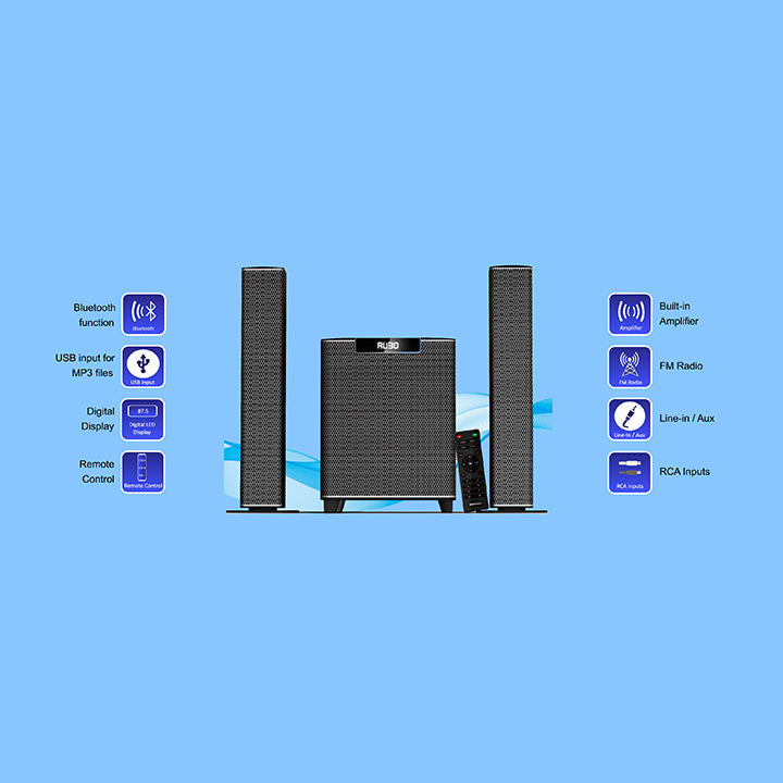 Pii Tech 2.1 Channel 300W Max Power, 120W RMS Home Theatre System with 2 Satellite Speakers / Convertible Soundbar