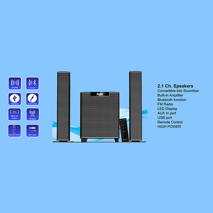 Pii Tech 2.1 Channel 300W Max Power, 120W RMS Home Theatre System with 2 Satellite Speakers / Convertible Soundbar