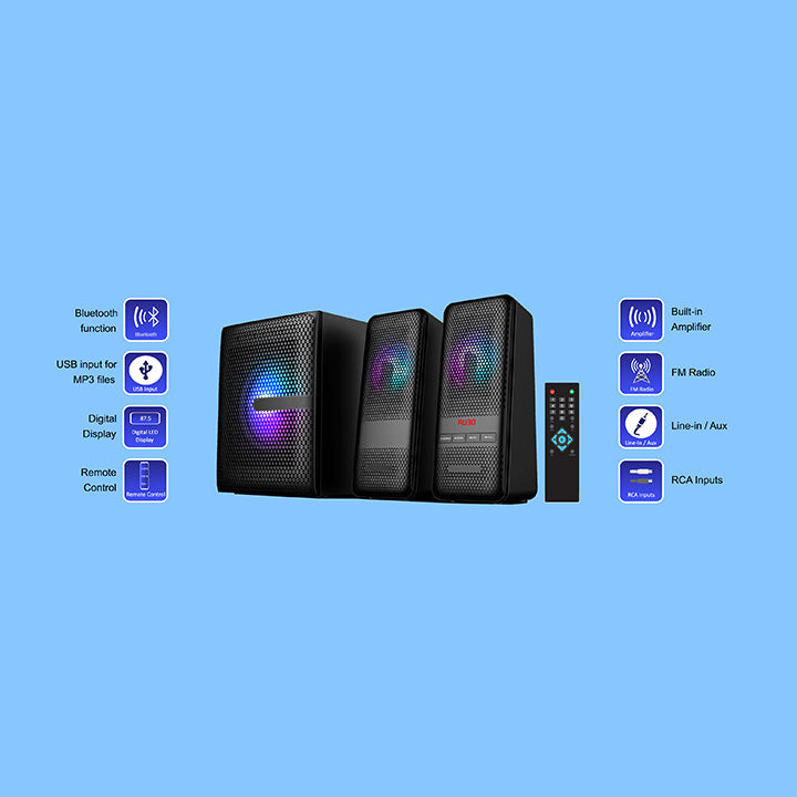 Pii Tech 2.1 Channel 50W Max Power and 20W RMS Output Multimedia Home Theatre System with 2 Satellite Speakers and RGB Lights