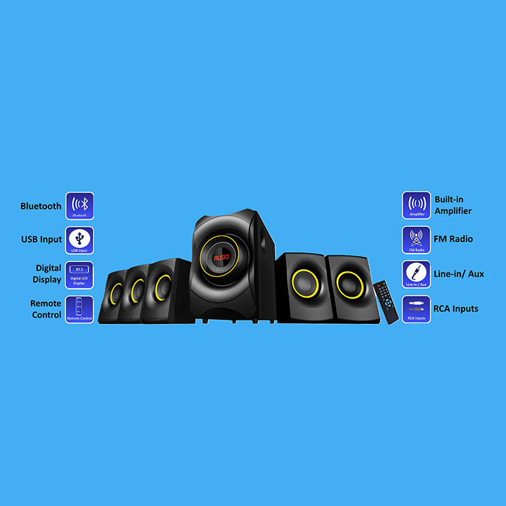Pii Tech 5.1 Channel 300W Max Power and 115W RMS Output Multimedia Home Theatre System with 5 Satellite Speakers
