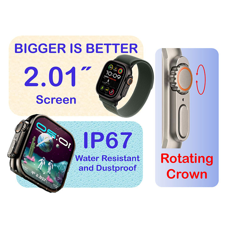 Pii Tech Blaze Smartwatch with 2.01" AMOLED Screen, Working Crown and Metal Body