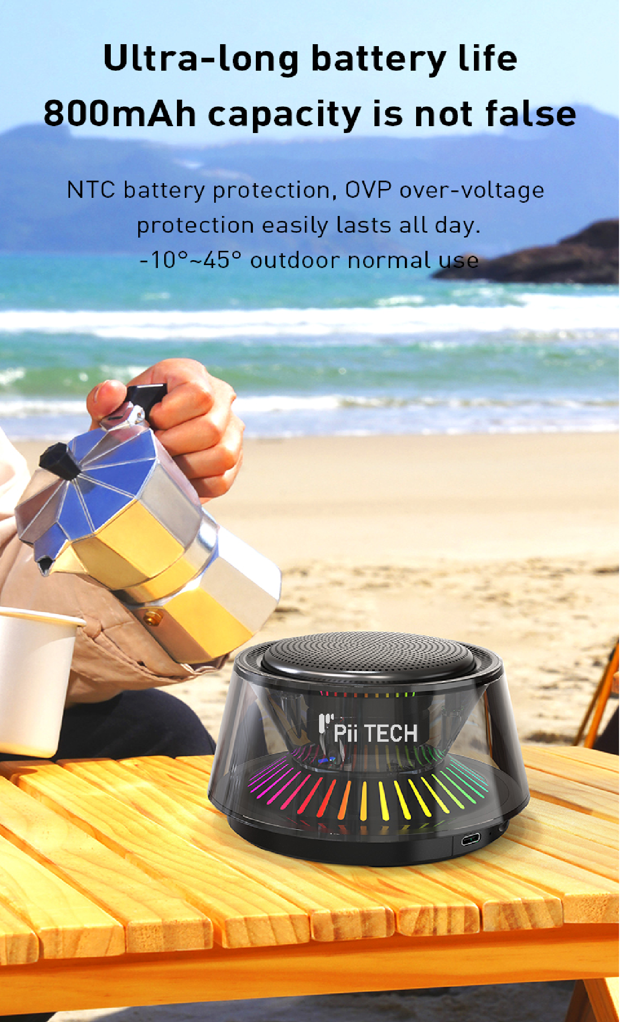 Pii Tech Glow, 5W Bluetooth Speaker with 360° Surround Sound, Powerful Bass and Vibrant LED Lights