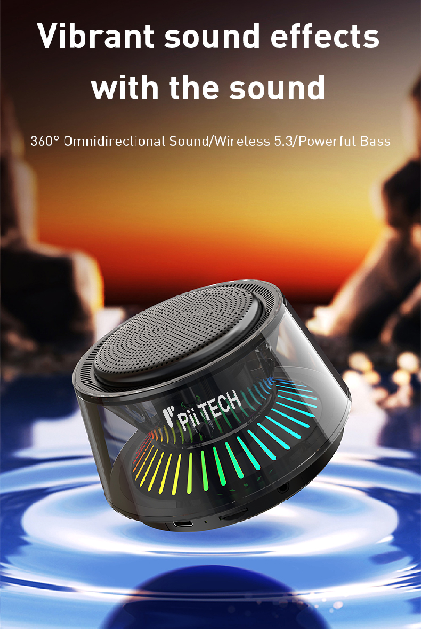 Pii Tech Glow, 5W Bluetooth Speaker with 360° Surround Sound, Powerful Bass and Vibrant LED Lights