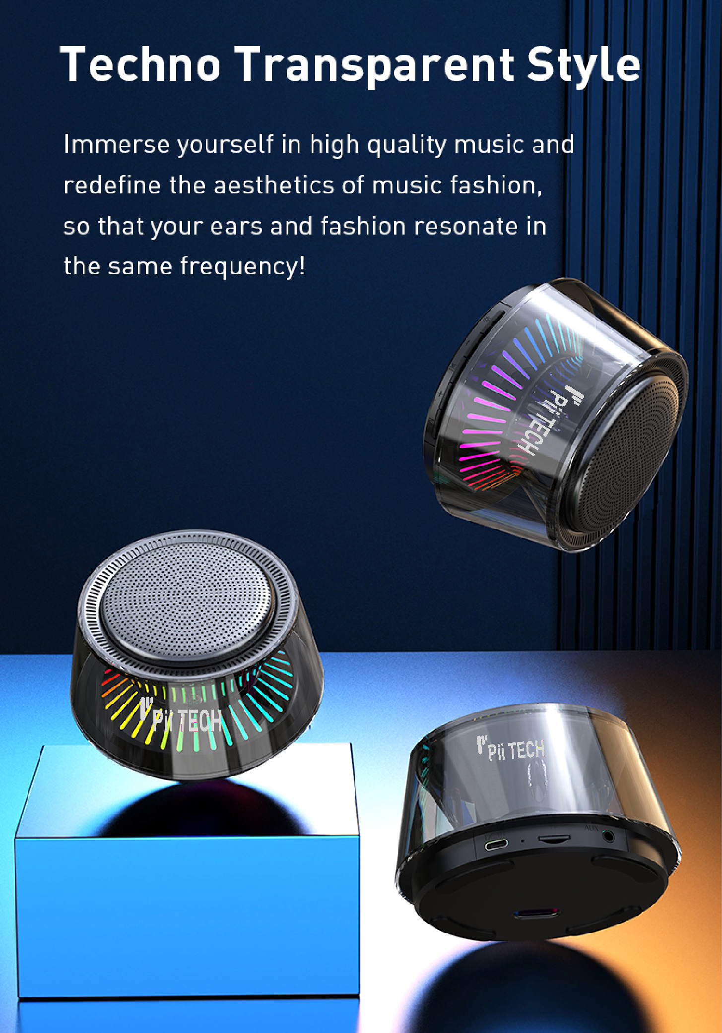 Pii Tech Glow, 5W Bluetooth Speaker with 360° Surround Sound, Powerful Bass and Vibrant LED Lights