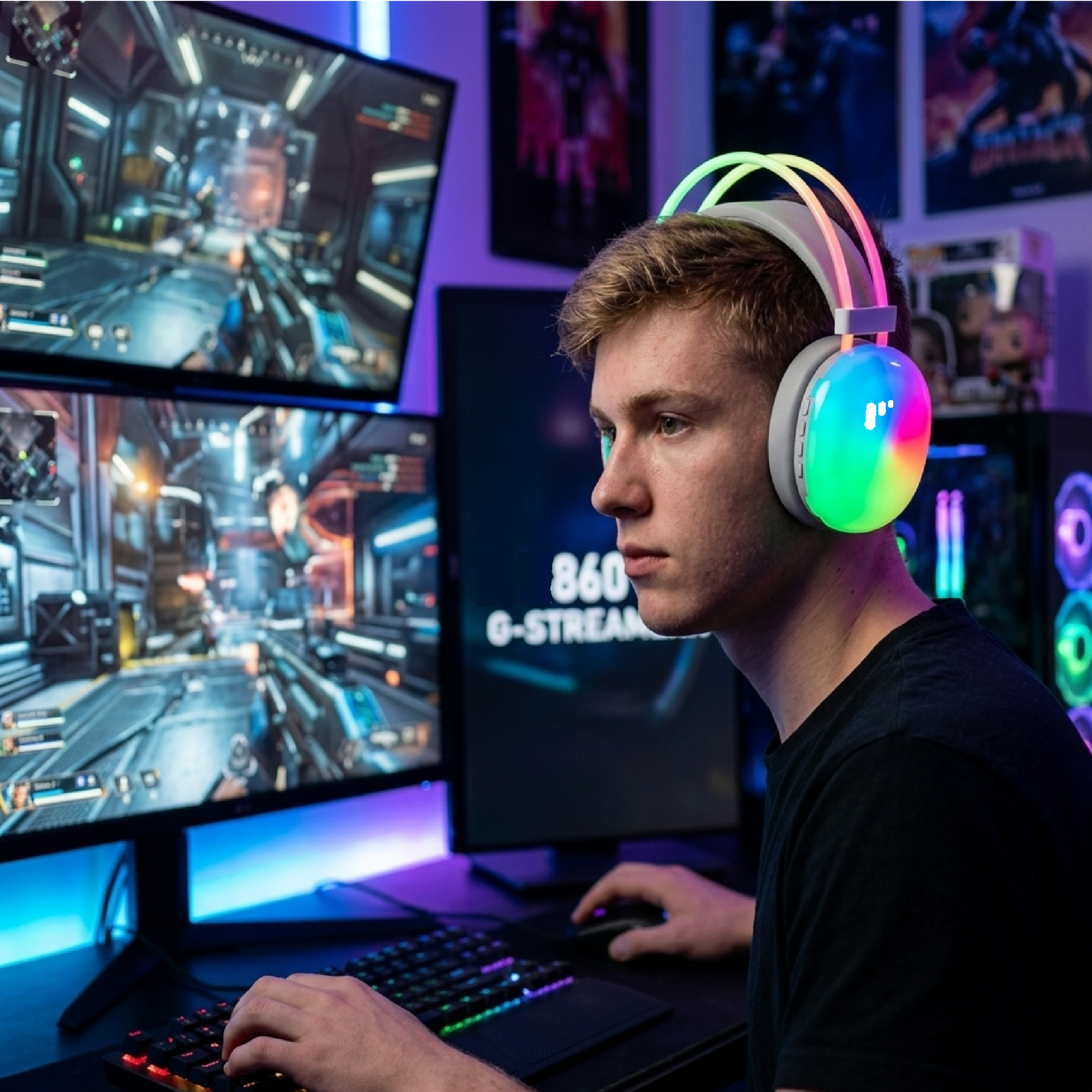 Pii Tech NeonFury Bluetooth Wireless Gaming Headphones with ANC, Vibrant LED Lights, Lery Low Latency and 50 hrs playback