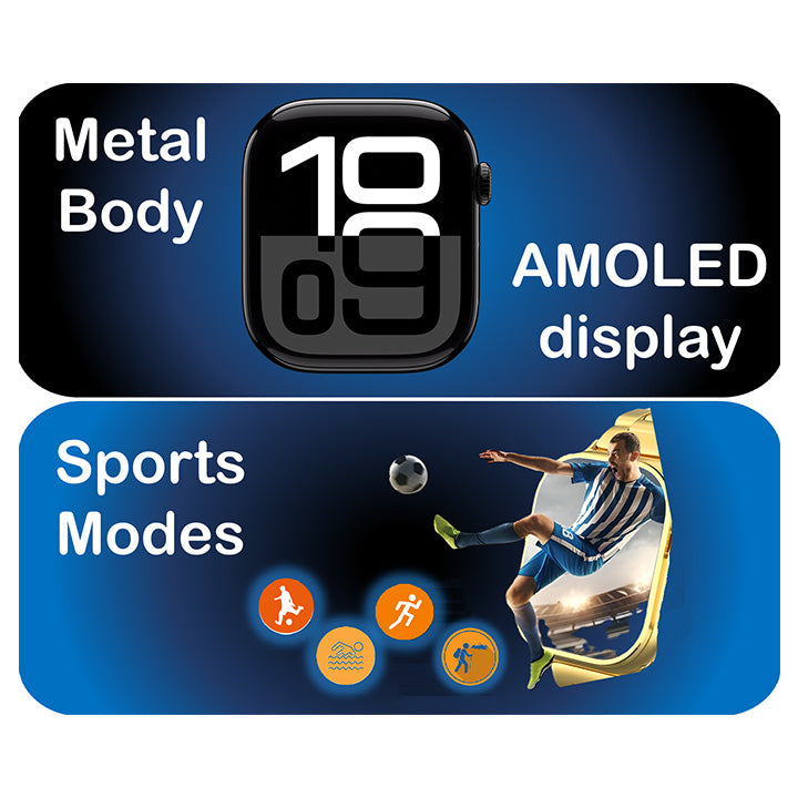 Pii Tech NeonPlus Smartwatch with 2.01" AMOLED Screen, Metal Body and 2 changeable straps
