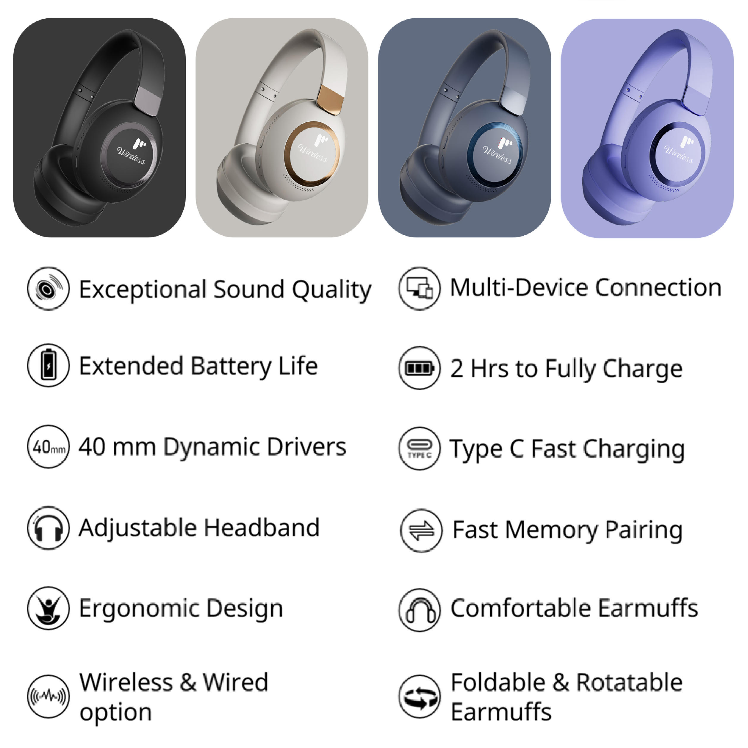 Pii Tech SoundPro X Bluetooth Wireless Headphones with Superior Bass Sound, Noise Cancellation, and upto 40 hrs playback
