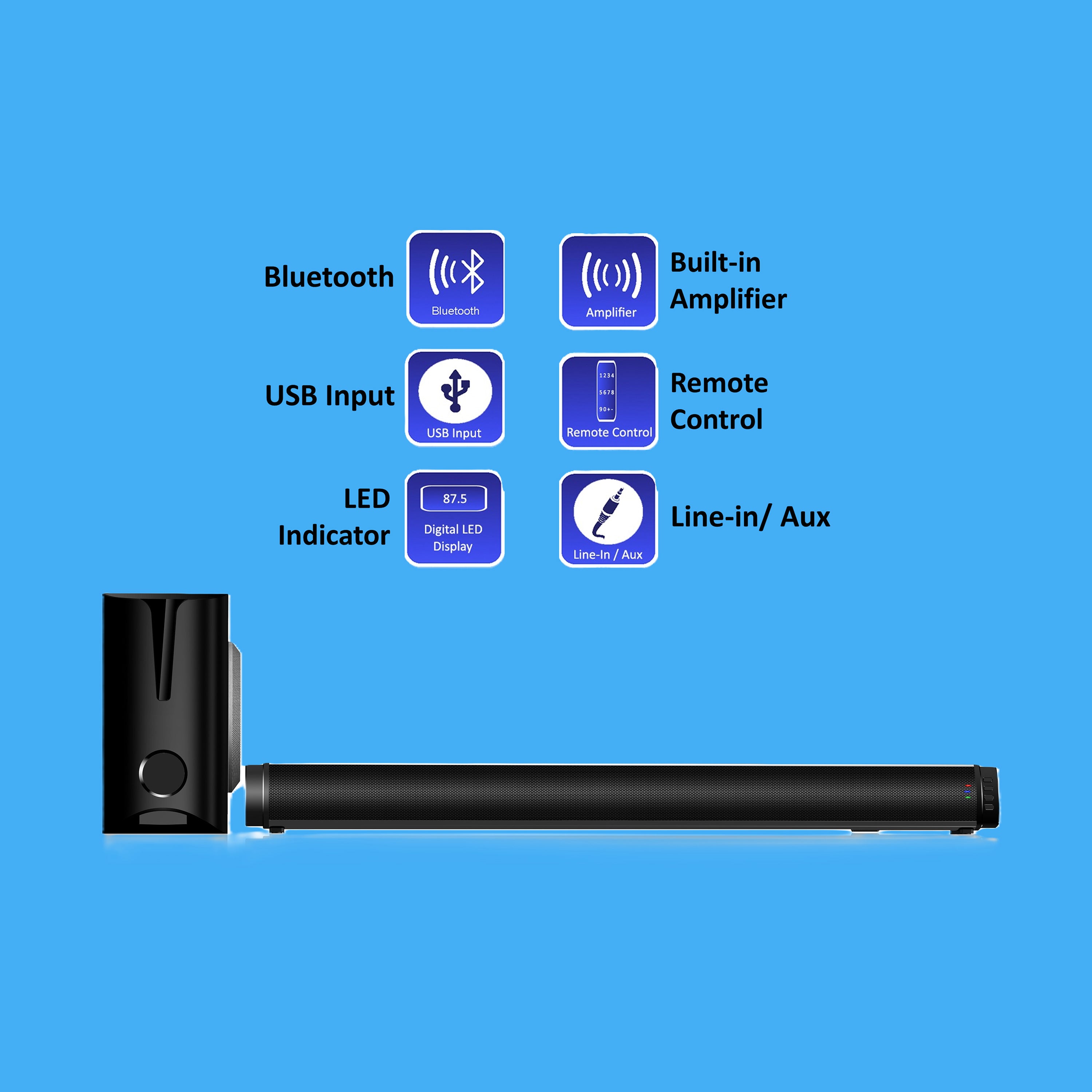 Pii Tech Soundbar and Wireless Subwoofer with 100W Max Power and 40W (RMS)