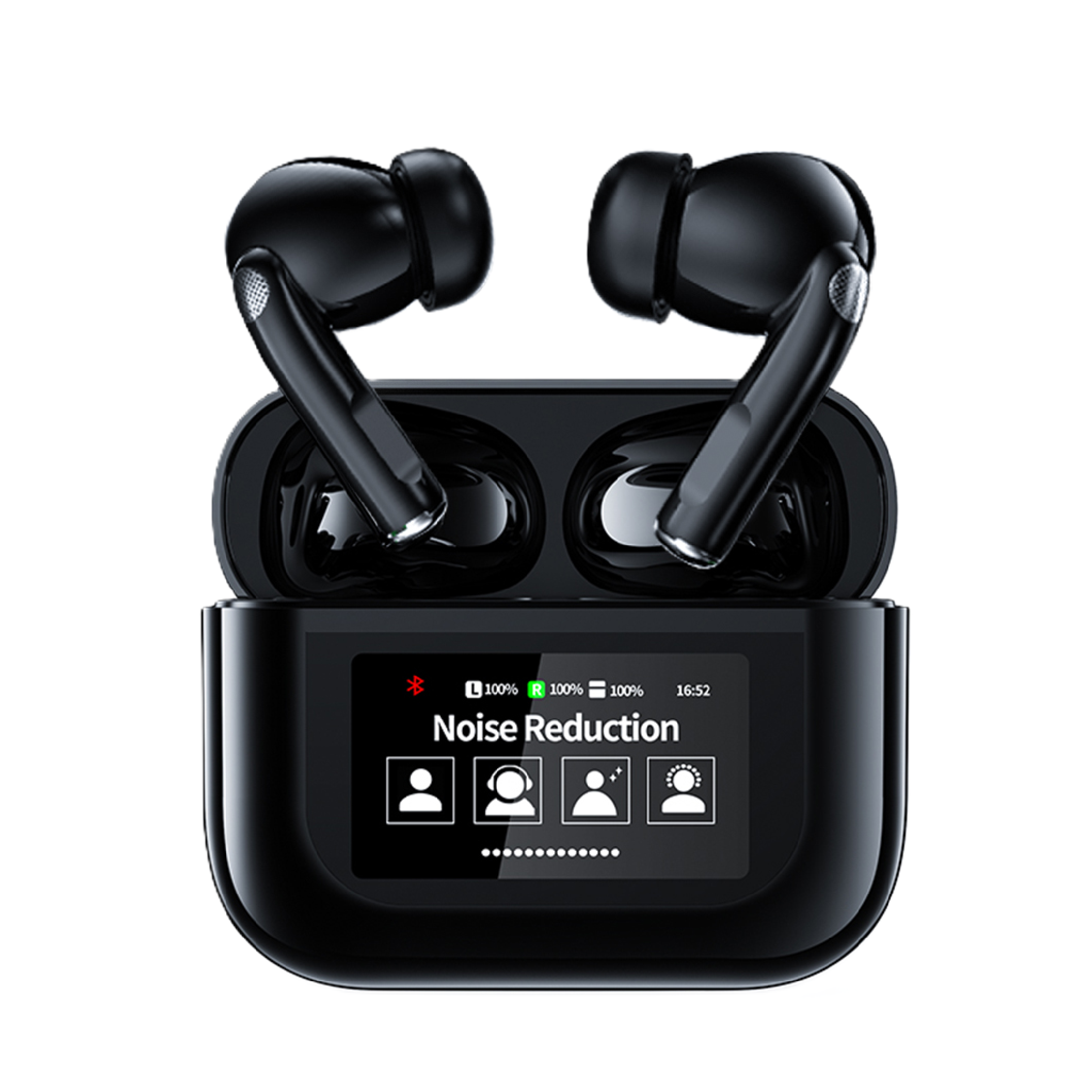 Pii Tech TurboSound Bluetooth Earbuds with full color 1.47" touchscreen display case, ANC + ENC and upto 30 hrs playback