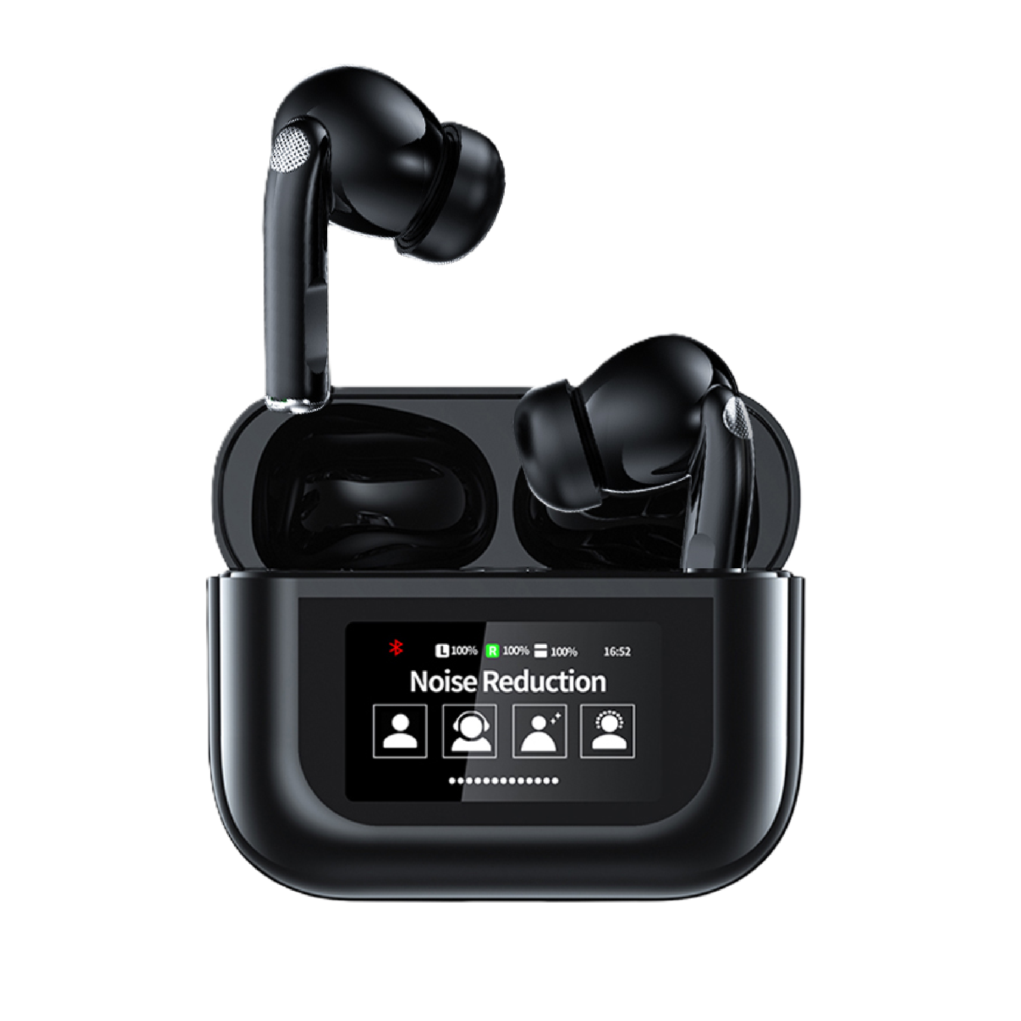 Pii Tech TurboSound Bluetooth Earbuds with full color 1.47" touchscreen display case, ANC + ENC and upto 30 hrs playback