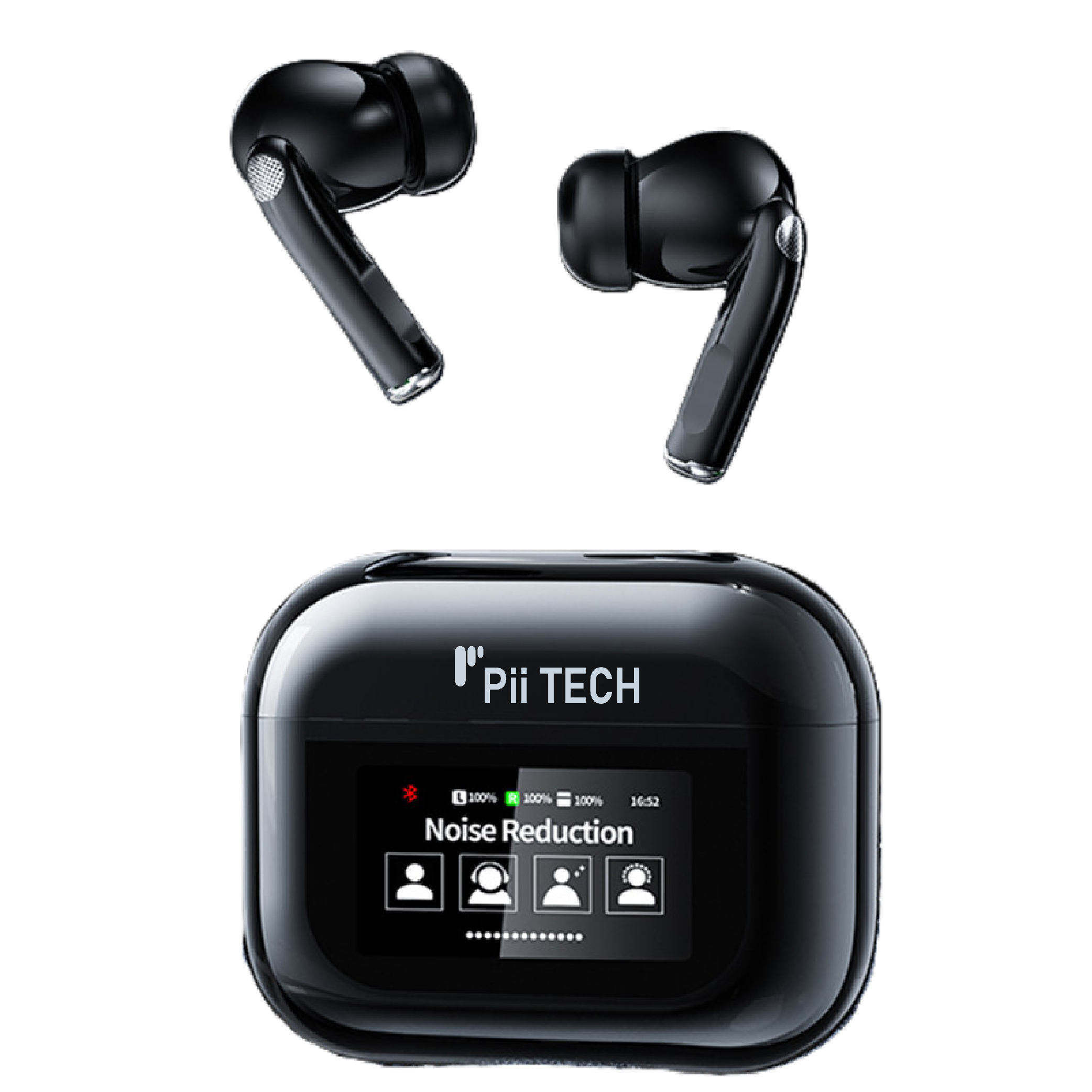 Pii Tech TurboSound Bluetooth Earbuds with full color 1.47" touchscreen display case, ANC + ENC and upto 30 hrs playback