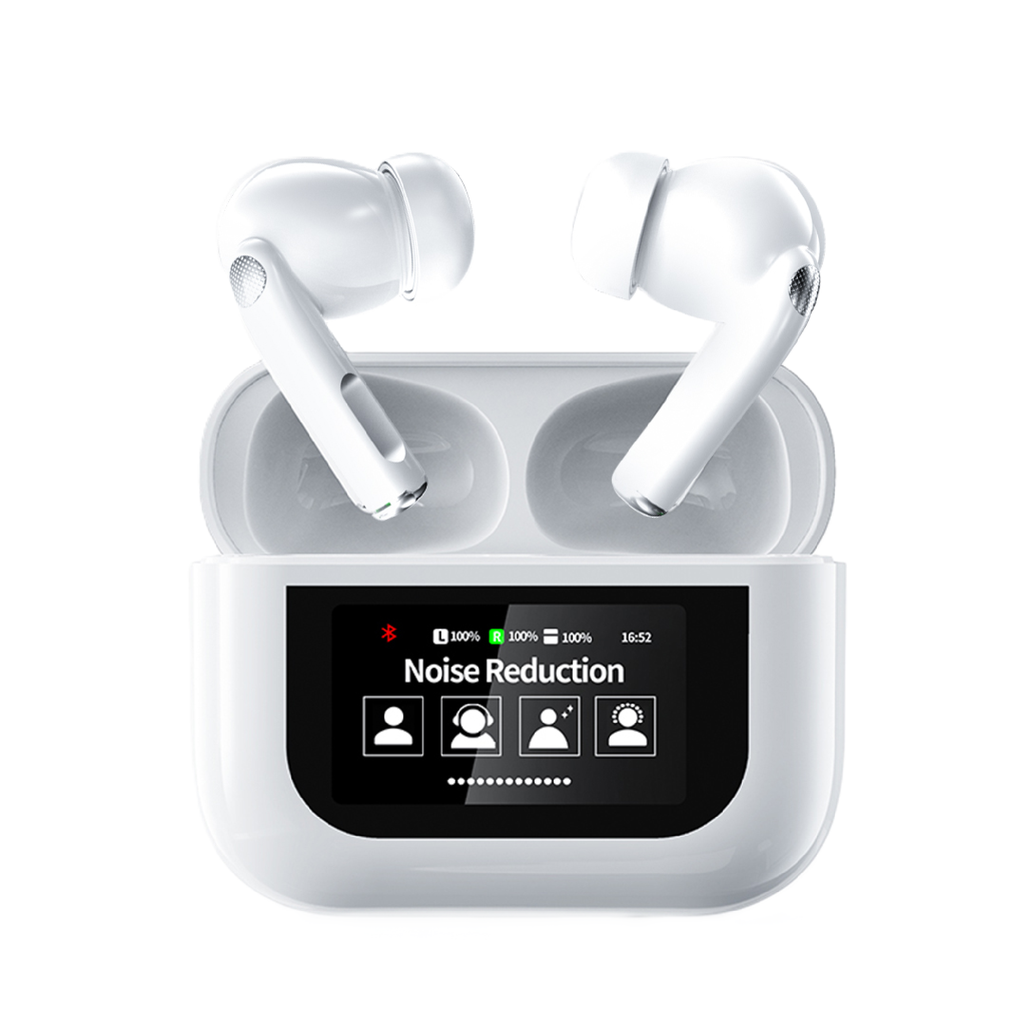 Pii Tech TurboSound Bluetooth Earbuds with full color 1.47" touchscreen display case, ANC + ENC and upto 30 hrs playback