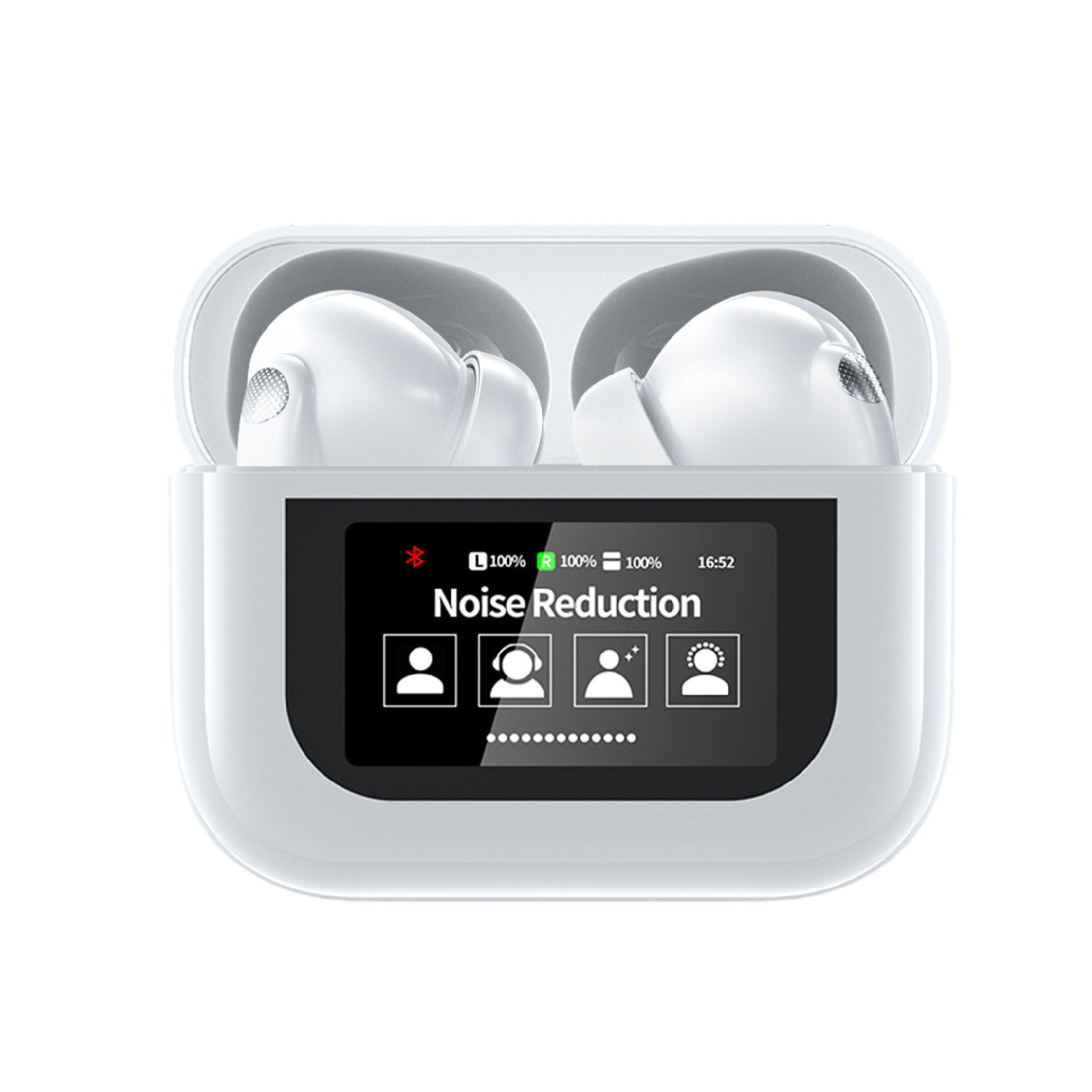 Pii Tech TurboSound Bluetooth Earbuds with full color 1.47" touchscreen display case, ANC + ENC and upto 30 hrs playback